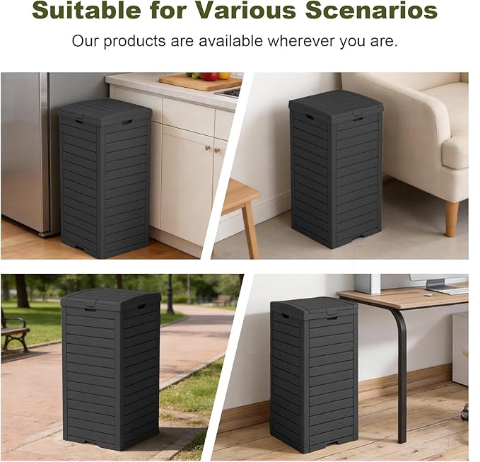 38 Gallon Outdoor Trash Can with lid,Waterproof,UV-Resistant Resin Garbage Can,Lockable Lid and Drip Tray,Trash Bin for Patio,Kitchen, Backyard and Deck(Black)