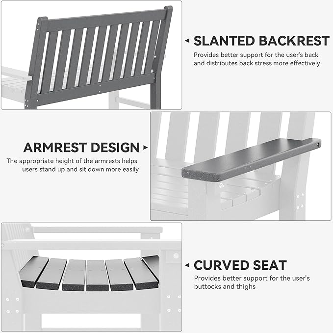 YITAHOME Garden Bench, All Weather Outdoor Bench for 2-3 Persons, Fade/Rot Resistance Patio Benches for Park, Porch, Patio & Backyard (Grey)