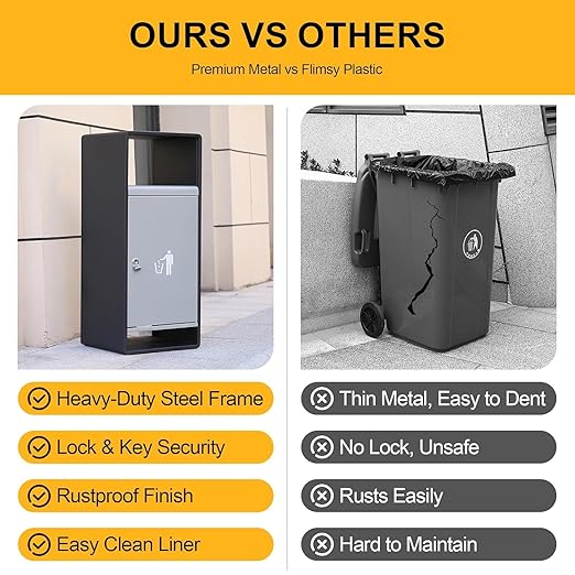 Commercial Outdoor Trash Can with Lid,Rust-Resistant Waterproof Windproof Garbage Can with Removable Inner Barrel, Lockable Stainless Steel Trash Bin for Patio Hotel Park Garden(Gray)