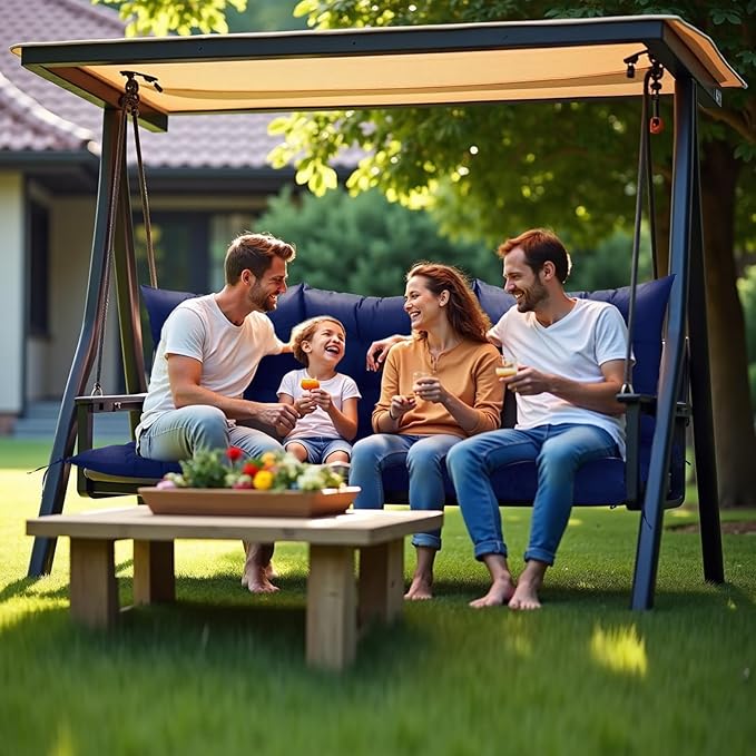 NACATIN 3 Seat Cushion for Outdoor Swing - 60x40 inches, 4" Thick Porch Swing Cushions with Ties and Storage Bag, Waterproof Bench Cushions for Patio, Outdoor, Backyard and Garden (Navy)