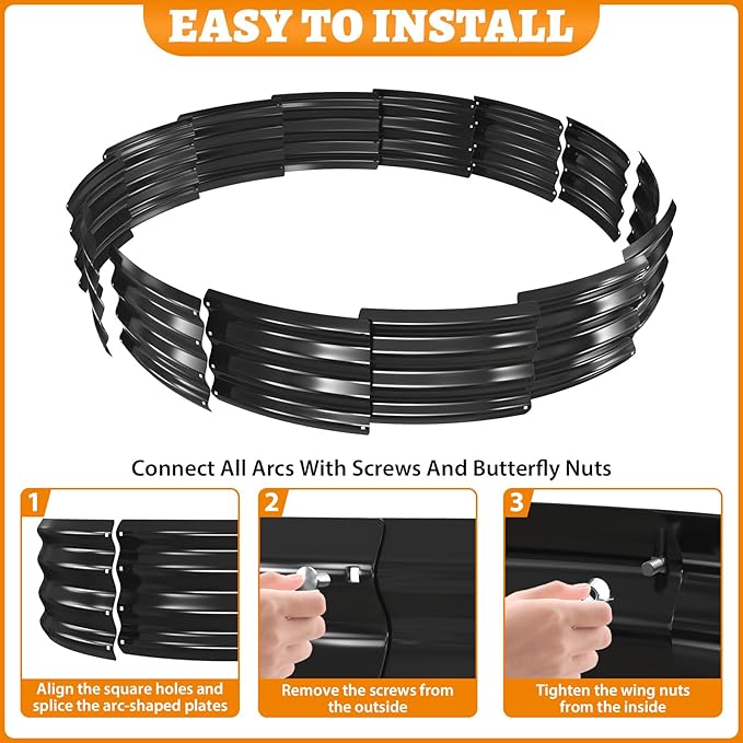 Large Metal Fire Pit Ring/Bonfire Fire Ring- 6 FT Diameter, 0.7 MM Thick,1 ft High, Durable and Stylish for Outdoor Fire Pits,Patios and Camping (Black, 6X6X1 ft)