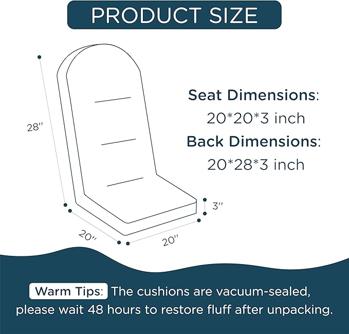 Codi Adirondack Chair Cushion – Outdoor Rocking Seat Cushions for Patio & Porch, Fade Resistant Waterproof Fabric with Ties, Spice