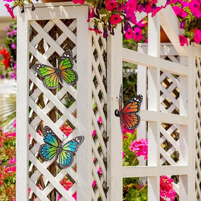 Metal Butterfly Wall Decor - 3 Pcs Butterflies Wall Sculpture Hanging Decorations for Outdoor Fences Patio Yard Fence Garden Decorations, Gifts for Mom Friends