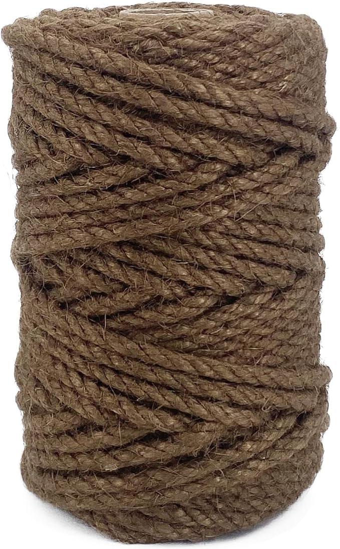 Leecogo 4.5mm Jute Rope 100 Feet Natural Craft Rope Twine String Perfect for Home Gardening Macrame Arts Crafts DIY Cat Scratching Post Replacement Repairing Recovering Cats Toy Making,Dark Brown