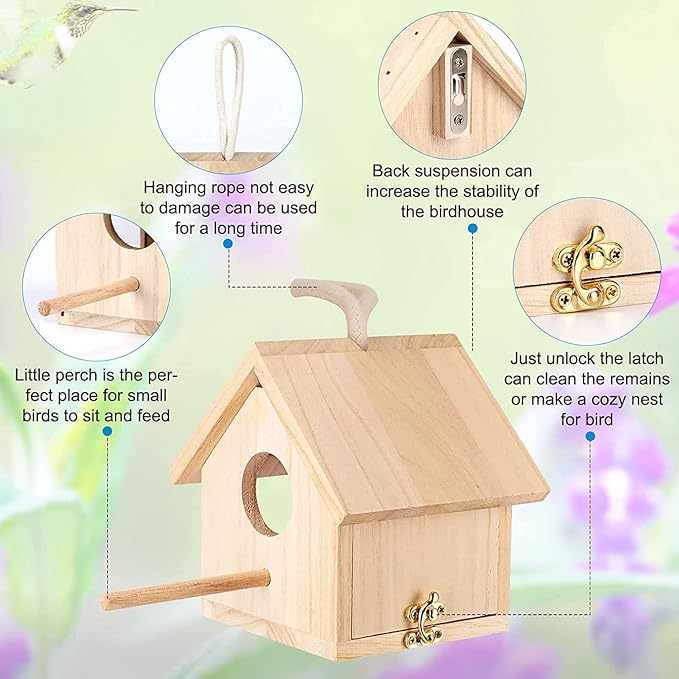 Bird Houses for Outside Clearance with Pole, Wood Birdhouse Blue Transparent Outdoor Bird Houses for Hanging Garden Birdhouse Clearance for Finch Swallow Sparrow Hummingbird Throstle
