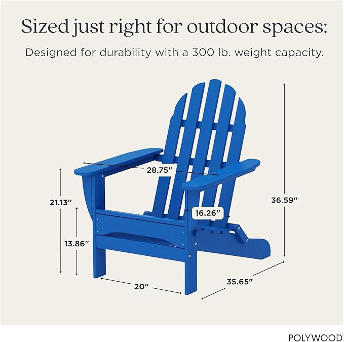 POLYWOOD AD5030PB Classic Folding Adirondack Chair, 35.00" x 29" x 35.00", Pacific Blue
