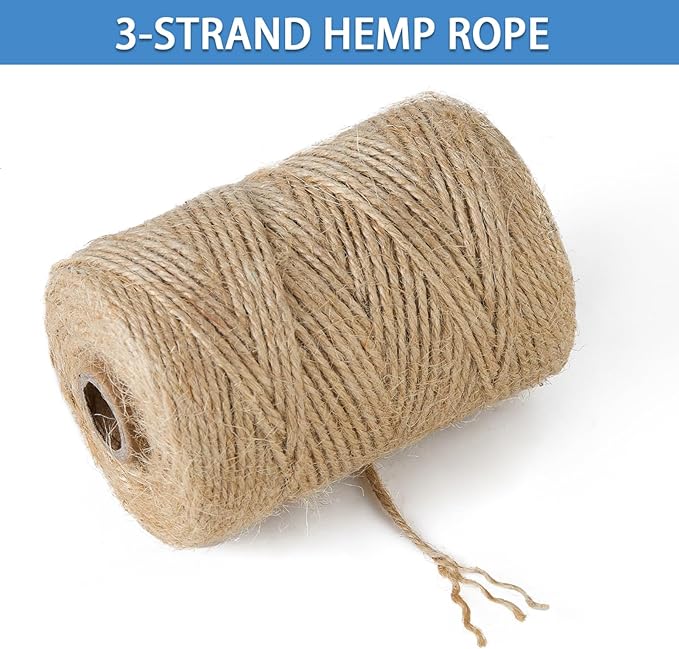 2mm 328 Feet Natural Jute Twine, for Crafts Gift, Craft Projects, Wrapping, Bundling, Packing, Holiday Packaging Twine, Gardening and More, Jute Rope to Use Around The House and Garden