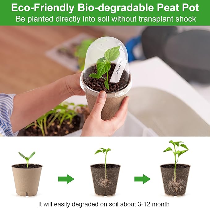 36 Set 3.15 Inch Peat Pots Plant Starters for Seedling with Humidity Dome,Herb Seed Starter Pots Kits, Garden Germination Nursery Pot wit 36 Plant Labels, 2 Transplant Tools.