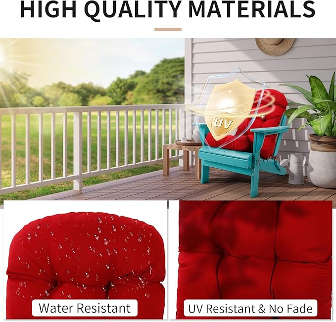Adirondack Chair Cushions Set of 2, High Back Patio Chair Cushions 48 x 19.7 x 4.7 Inch, Indoor/Outdoor Thickened Rocking Chair Cushion, Fade-Resistant & Waterproof (Wine Red)