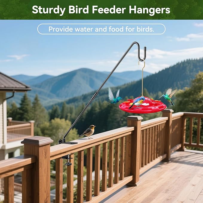 Heavy Duty Adjustable Deck Railing Hook - 28-Inch Outdoor Clamp-Mount Hanging System for Bird Feeders, Wind Chimes & Garden Decor (Fits 2.75" Thickness, Max 12lbs)