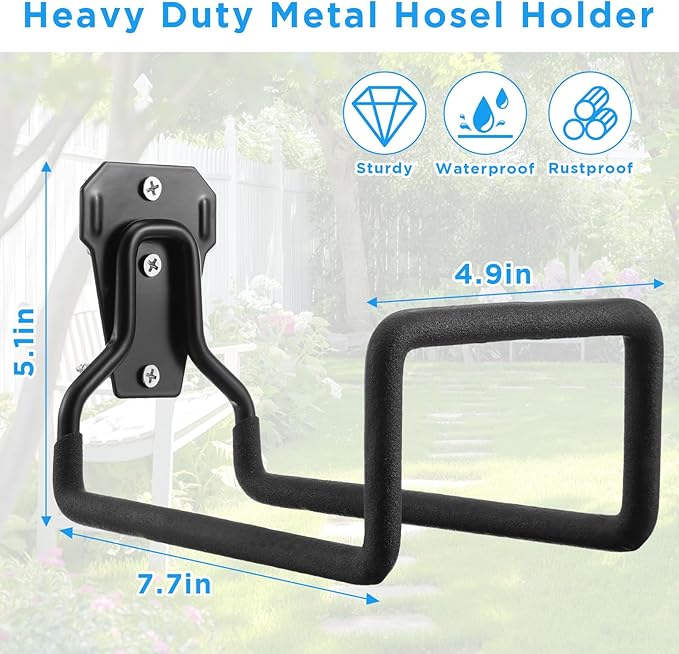 2Pcs Hose Holder Stand Wall Mount, Heavy Duty Garden Hose Hanger Reel, Metal Water Pipe Tube Hooks Rack for Outside Yard, Garage, Storage Organizer