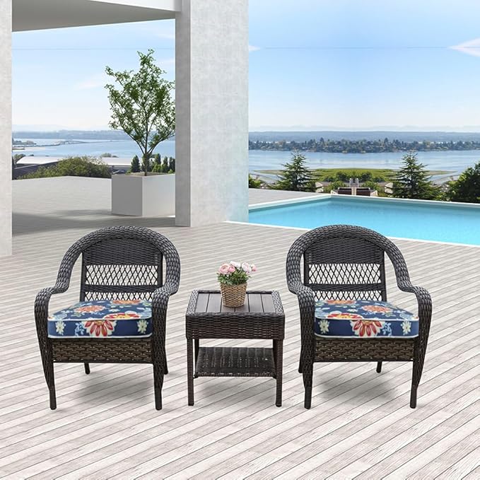 JMGBird Outdoor Chair Cushions Set of 4 - Waterproof Patio Seat Cushions 19x19 Inch with Ties, Blue Flower Floral Pattern High Density Foam Square Cushions for Garden Furniture