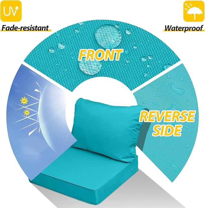 AAAAAcessories Outdoor Seat Cushions for Chairs, Fade-Resistant, Waterproof Patio Furniture Replacement Cushions, 21" x 19" x 3" + 21" x 19", Turquoise Blue