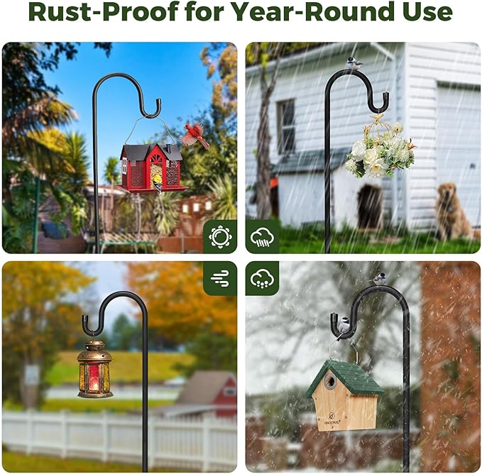 Kingsyard 2 Pack Adjustable Shepherd Hooks for Outdoor - 44 INCH Heavy Duty Bird Feeder Pole with 5 Prong Base, Hummingbird Feeder Stand, Garden Plant Baskets, Weddings Decor, Solar Light Lanterns