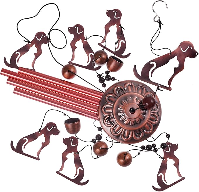 Outdoor Dog Wind Chimes Gifts for Mom - with 4 Tubes 6 Bells 7 Dogs Wind Bell, Romantic Wind Catcher, Mobile Decor Bell, Puppy Windchimes for Home, Balcony, Tree, Festival, Garden Decoration