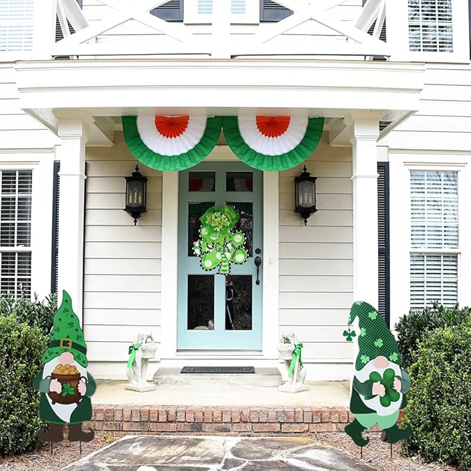 YEAHOME St Patricks Day Decorations Outdoor, 2 Pack Green Gnomes Decorative Garden Stakes for St Patricks Day Decor, Metal Yard Signs for The Home Garden Lawn Patio Decorations