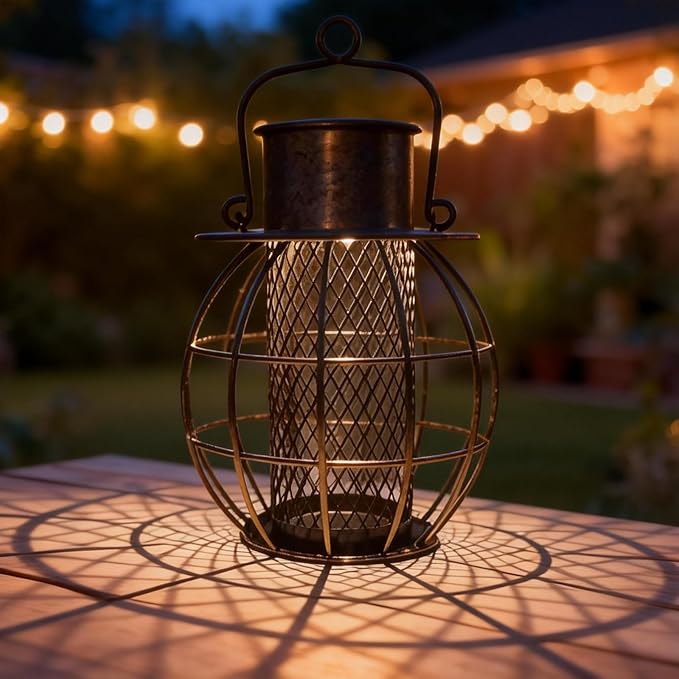 Metal Bird Feeder for Outdoors Hanging,Squirrel Proof Bird Feeder for Wild Birds,Solar Lantern Feeder for Small Birds, Garden Decor for Outside,Unique Gifts for Mom, Grandma (Bronze)