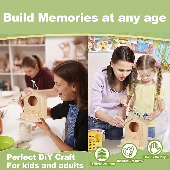 Bird House Kits for Kids Ages 4-8, Wooden DIY Birdhouse Kit, Outdoor Woodworking Crafts Freestyle Painting, Bird Houses for Outside with Paints & Brushes, Boy Girl Gift Christmas(1Pcs)
