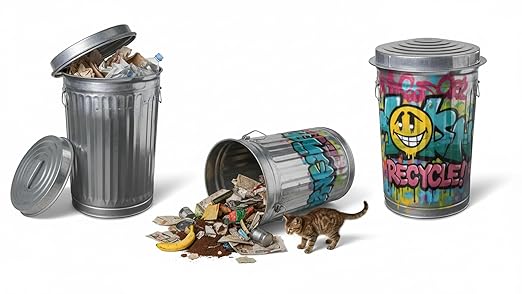 20 Gallon Galvanized Steel Trash Can, Multicolor - Metal Container with Lid for Home, Kitchen, Outdoor Patio, and Camping