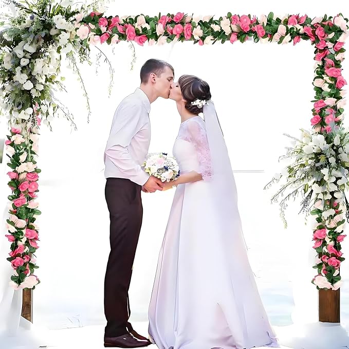 5 Pcs 8FT Flower Garland Artificial Flowers for Outdoors Fake Rose Vine Ivy Silk Flowers for Decoration/Anniversary/Wedding Birthday/Christmas/Home Decor/Garden Decor (Pink)