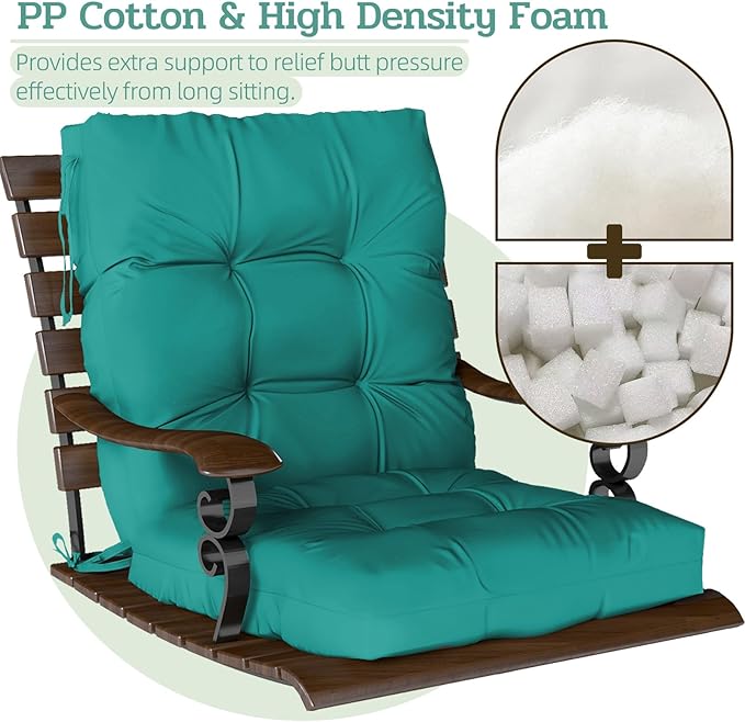 Outdoor Chair Cushions Set of 2, 42x21x4 Inch Patio Cushion for Dining/Rocking Chairs, High Back Soft Seat Pad with Ties, Indoor Outside Use, Fade-Resistant & Waterproof, Lake Blue