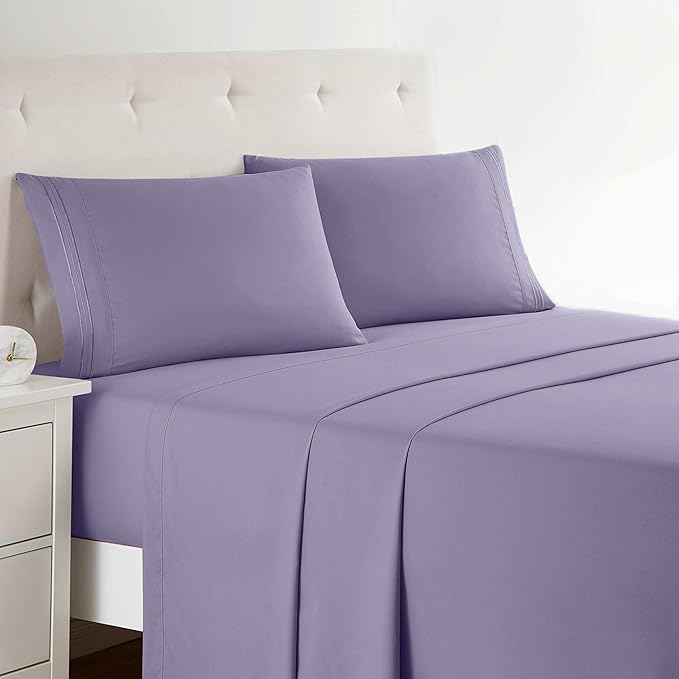 Clara Clark Bed Sheets, Premier 1800 Series 4 Piece Bed Sheet Set, Deep Pocket, Wrinkle, Fade, Stain Resistant, Luxury Soft Bedding Sheets & Pillowcases, Split King, Lavender