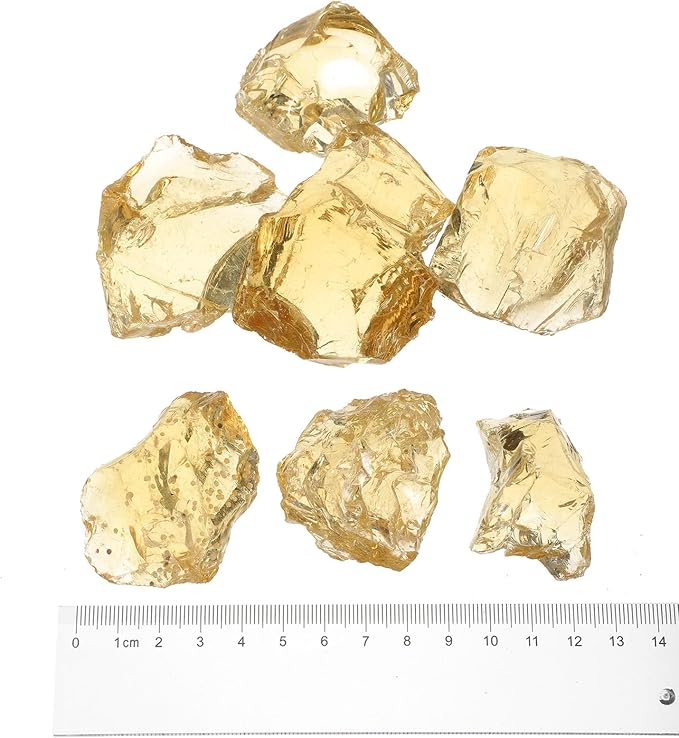 uxcell Fire Glass for Fire Pit, 3-5cm(1/9"-1/5") High Luster Reflective Glass Rocks for Natural or Propane Fireplace, Safe for Outdoors and Indoors Fire Pit Glass, Yellow, 400g/14oz