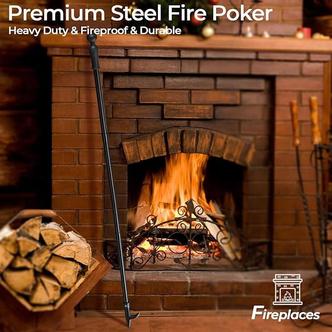 Fire Poker for Fire Pit, 46” Long Fireplace Poker, Portable Fire Pit Poker for Campfire, Outdoor and Indoor, Heavy Duty Rust Resistant Metal Fireplace Fire Pit Tools
