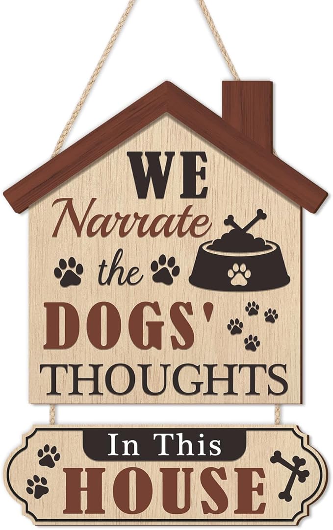 HLNIUC Funny Dog Door Sign,In This House We Narrate The Dogs’ Thought Wall Decor,Rustic Dog House Hanging Decoration for Front Door,Dogs Welcome People Tolerated Plaque for Pet Lovers Porch Decor