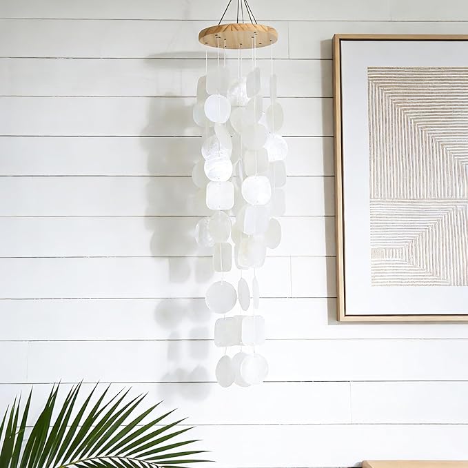 MUMTOP Shell Wind Chimes for Outside Clearance, Tropical White Capiz Shell Wind Chime for Patio,Indoor,Outdoor,Garden,Yard,Coastal,Beach Decor or Gifts for Women,Girl