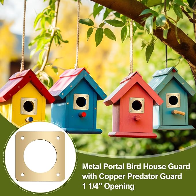 Hotop 18 Pcs 1 1/4'' Opening Metal Bird House Guard Portal Bird House Hole Protector with Copper Opening Protector Guards for Eastern Bluebird Rooms Sparrow Houses