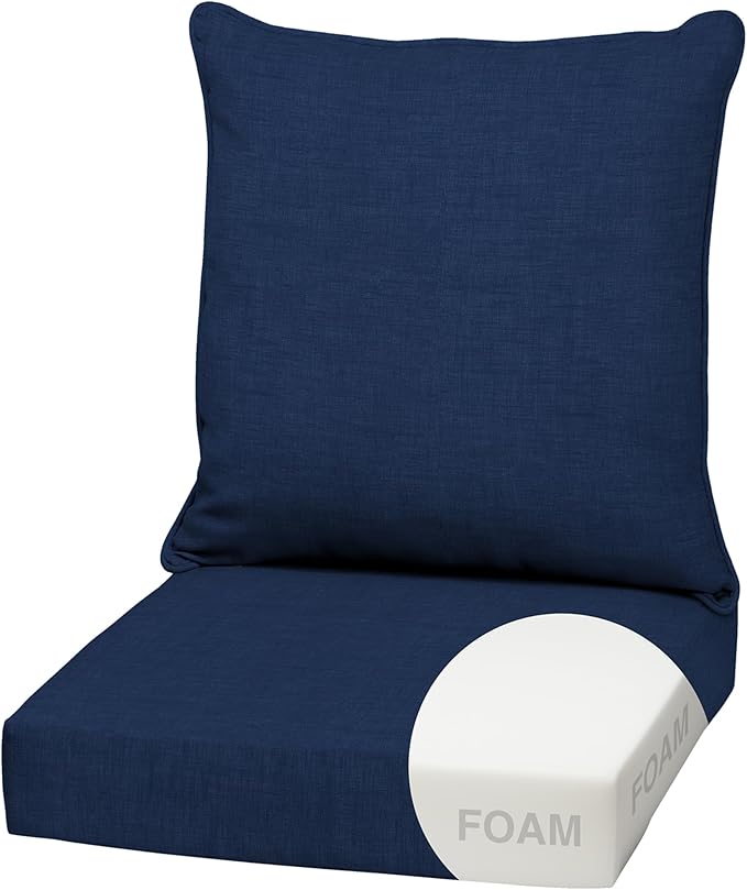 Arden Outdoor Foam Deep Seat Cushion Set, 22 in x 24 in, Weather-Proof, Rain-Proof, Fade Resistant Patio Cushion, Bottom and Back Cushion for Chair, Sofa, and Couch Sapphire Blue Leala