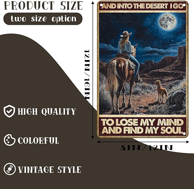 And Into The Desert I Go to Lose My Mind Vintage Metal Signs Funny Tin Sign Retro Indoor Outdoor Wall Decor for Home Office Bar Cafe Pub Garden Yard Garage 12×16 Inch