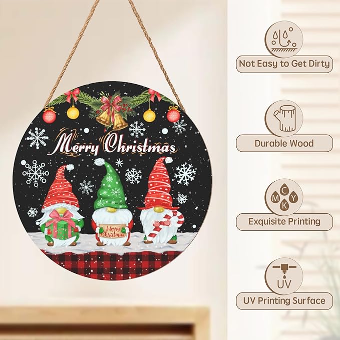 Xmas Gnomes Front Door sign for Outdoor Sign Merry Christma Door Hanger Snow Winter Holiday Yard Signs Hanging Porch Garden Decor