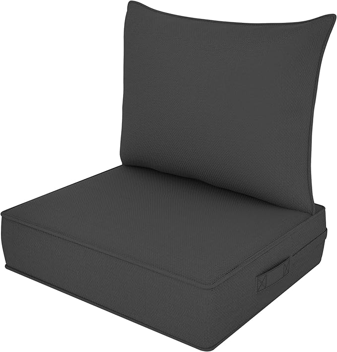 Outdoor Deep Seat Cushion Set, Fade Resistant Patio Chair Cushions, 24x24x6 Inch Patio Sofa Furniture Pad with Removable Cushion Covers (Dark Gray, 24''Lx24''Wx6''H-1pcs Set)