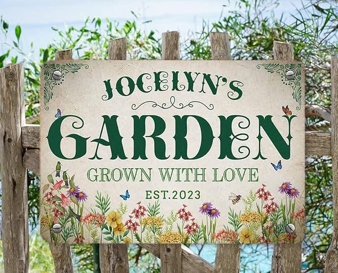Custom Metal Signs with Name Made in USA Personalized Vintage Garden Sign Waterproof Vintage Decorative Metal Print for Wall Decor Customized Home Garden Ideas Gifts Artwork Prints for Yard Ourdoor