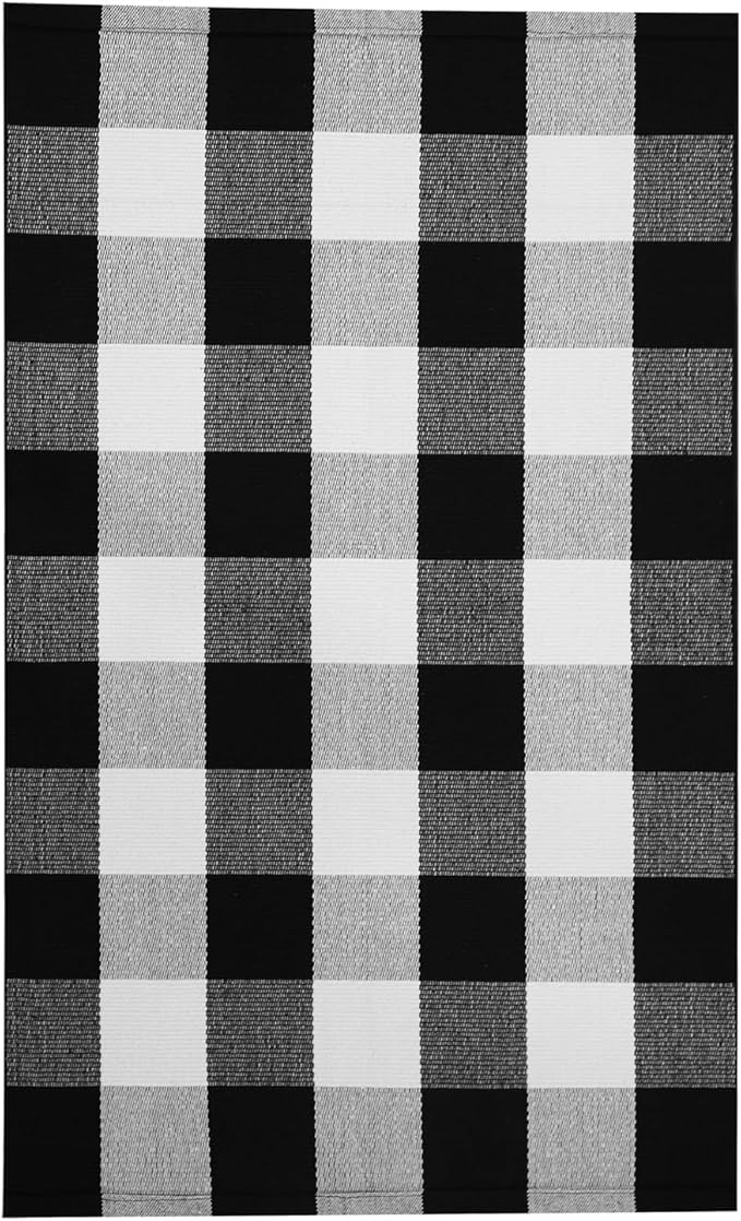 IOHOUZE Cotton Buffalo Plaid Check Rug Outdoor Doormat 27.5 x 43 Inches Washable Woven Outdoor Indoor Welcome Mats for Front Door/Farmhouse/Entryway/Home Entrance black and White Outdoor Rug