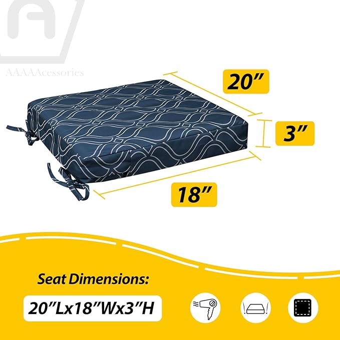 AAAAAcessories Outdoor Seat Cushions for Chairs, Waterproof, Fade-Resistant, 20" x 18" x 3", Patio Furniture Replacement Cushions, Set of 2, Slate Blue Vine Trellis
