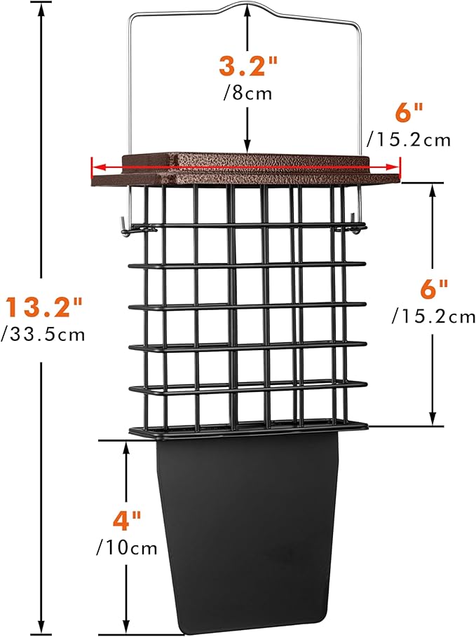 iBorn Suet Feeder with Tail Prop,Woodpecker Feeder,Suet Feeders for Outside Hanging,Suet Bird Feeders for Outdoors,Heavy-Duty Suet Cage,Suet Holder,Rainproof Roof,Easy Clean and Refill,1 Pack,Coffee