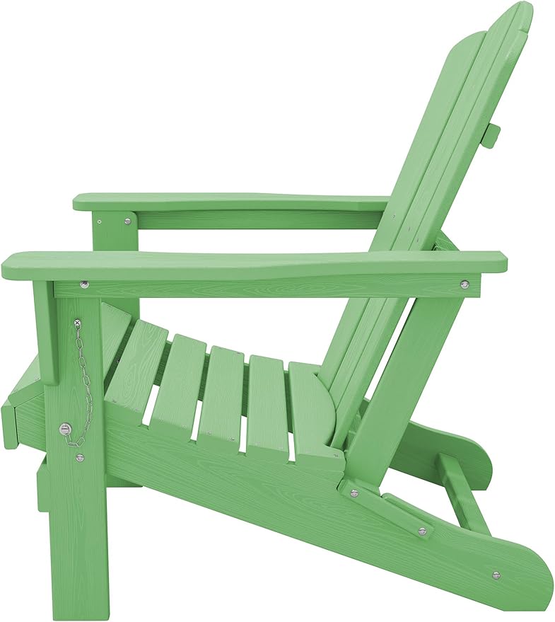 KINGYES Folding Adirondack Chair, HDPE All-Weather Patio Chairs, Wooden Textured Lawn Chair for Poolside, Backyard, Deck, Fire Pit, Light Green