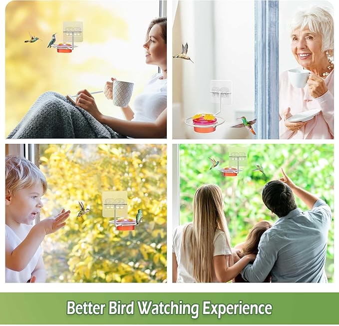 Window Hummingbird Feeders for Outdoors: 2 Pack Hummingbird Feeders for Windows, Easy to Clean and and Refil Nectar - Plastic Humming Bird Feeder with Metal Base & 6 Feeding Ports, Gifts for Mom Dad