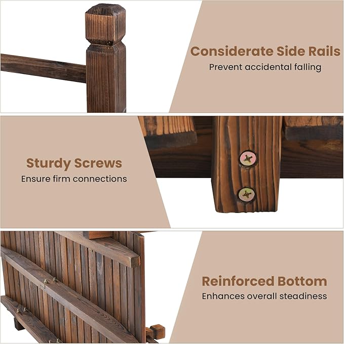 HAPPYGRILL 5FT Wooden Garden Bridge, Decorative Pond Landscaping Bridge with Classic Arc Footbridge & Double Safety Railings, Garden Bridges for Outdoors, Backyard, Garden Farm (Brown)