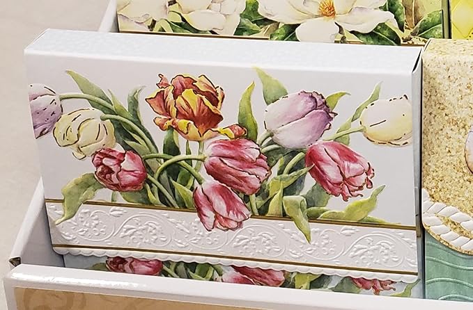 Poster Foundry Set of 3 - Tulips Boxed Note Cards by Carol Wilson. 10 embossed 4x5 Die-Cut Notecards and Matching Envelopes in Decorative Gift Box with Magnetic Flap. NCP2506