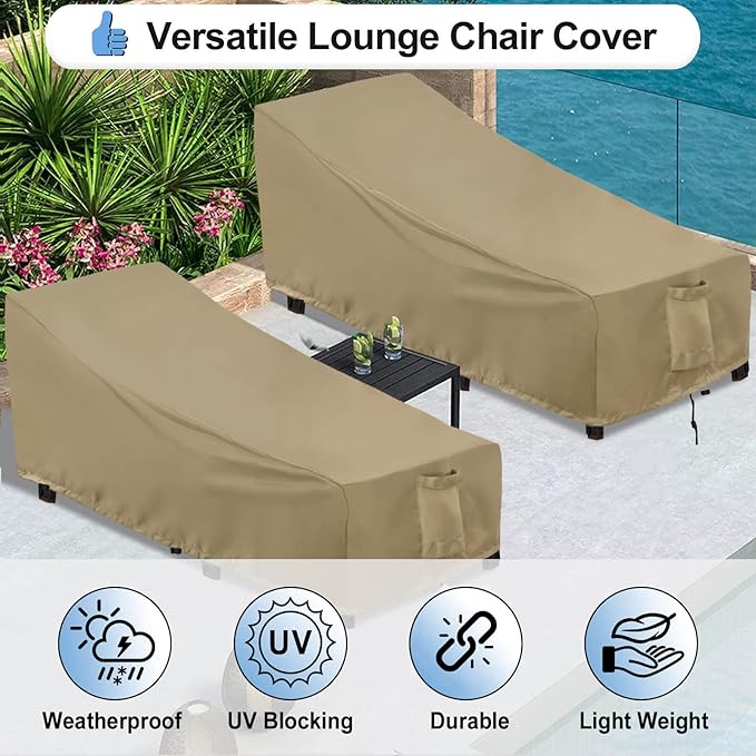 OutdoorLines Outdoor Waterproof Patio Chaise Lounge Chair Cover - UV Resistant Lounger Covers Heavy Duty Weatherproof Patio Sofa Furniture Covers, 2 Packs, 78Wx35.5Dx33H Inches, Camel