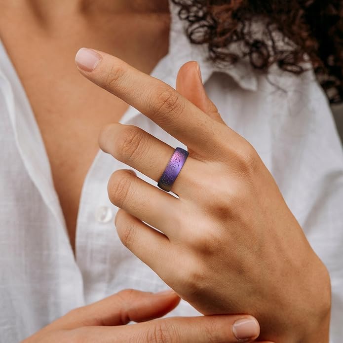 King Will Silicone Ring for Men and Women, 1.8mm Ultra Thick 6.6mm Width, Dome Metallic Style Comfort Fit - Breathable Durable Flexible Wedding Band
