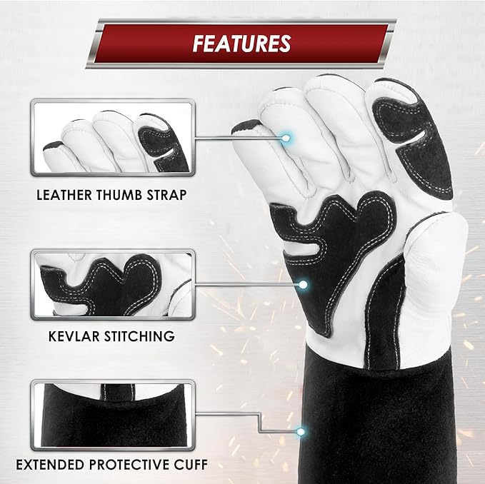bestarc Leather Forge MIG Welding Gloves, 932℉ Heat Resistant Welding Gloves with Kevlar Stitching for MIG, TIG, Stick, Forge