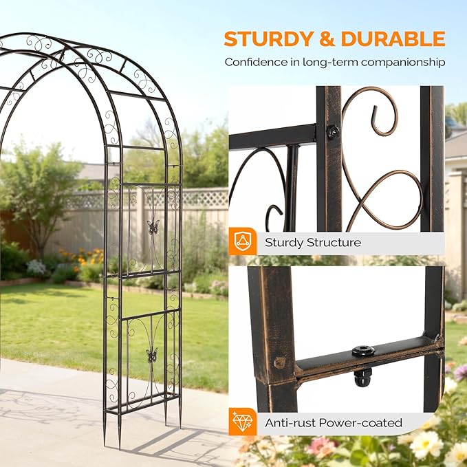 VINGLI Garden Arbor, Arch Archway for Wedding Ceremony Party, Steel Garden Trellis for Plant Climbing, Christmas Garden Decorations Pergola for Garden, Backyard, Lawn (75.5x22.8x94.5) (Bronze)