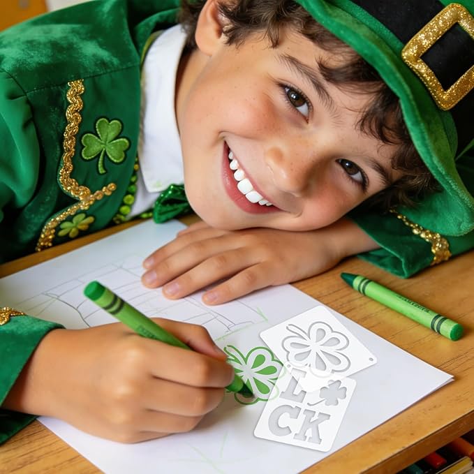 72 Pcs St Patricks Day Stencils for Painting Set, Reusable Shamrock Leaf Hat Beer Mugs Painting Templates - Stencil Crafts Drawing Templates for DIY Scrapbook, Home Wall Murals, Canvas Wood Signs