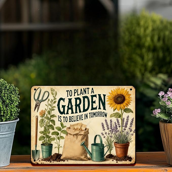 Plant Gifts To Plant A Garden Is To Believe In Tomorrow Vintage Tin Sign for Home Garden Patio Yard Decor 16x12 Inch