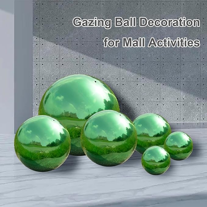 Nerien 10 Inch Gazing Ball, Stainless Steel Garden Mirror Globe, Polished Ornament Sphere, Hollow Floating Reflective Hemisphere, Home Outdoor Pond Housewarming Swimming Pool Decoration Gift, Green